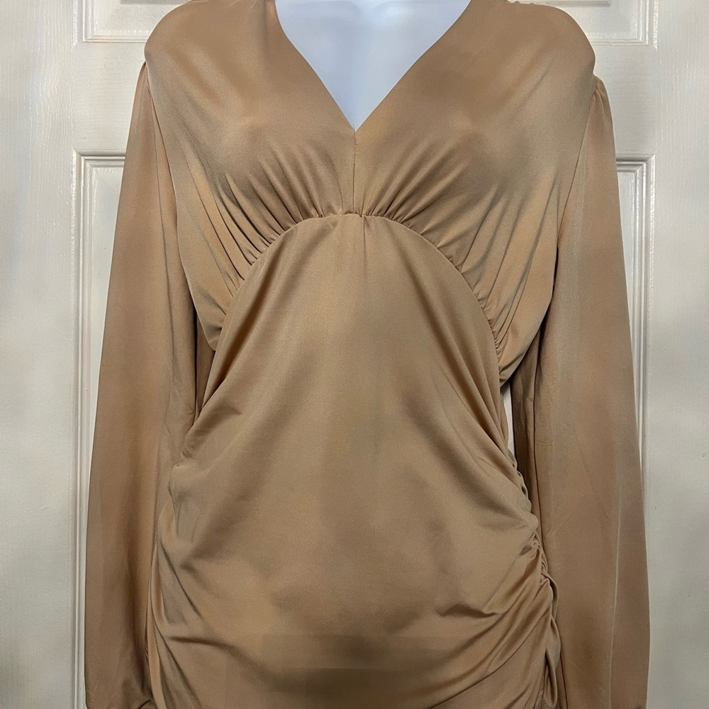 Elegant Tan Long Sleeve Blouse